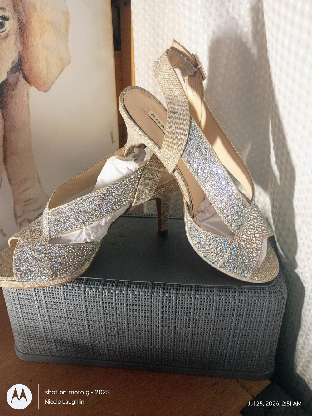 Alex Marie Gold Crystal Embellished Wedge Sandals